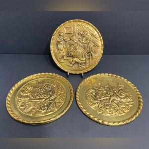 Lot of 3 Vintage PEERAGE England Embossed Brass/Patina Tavern Scene Wall Plates